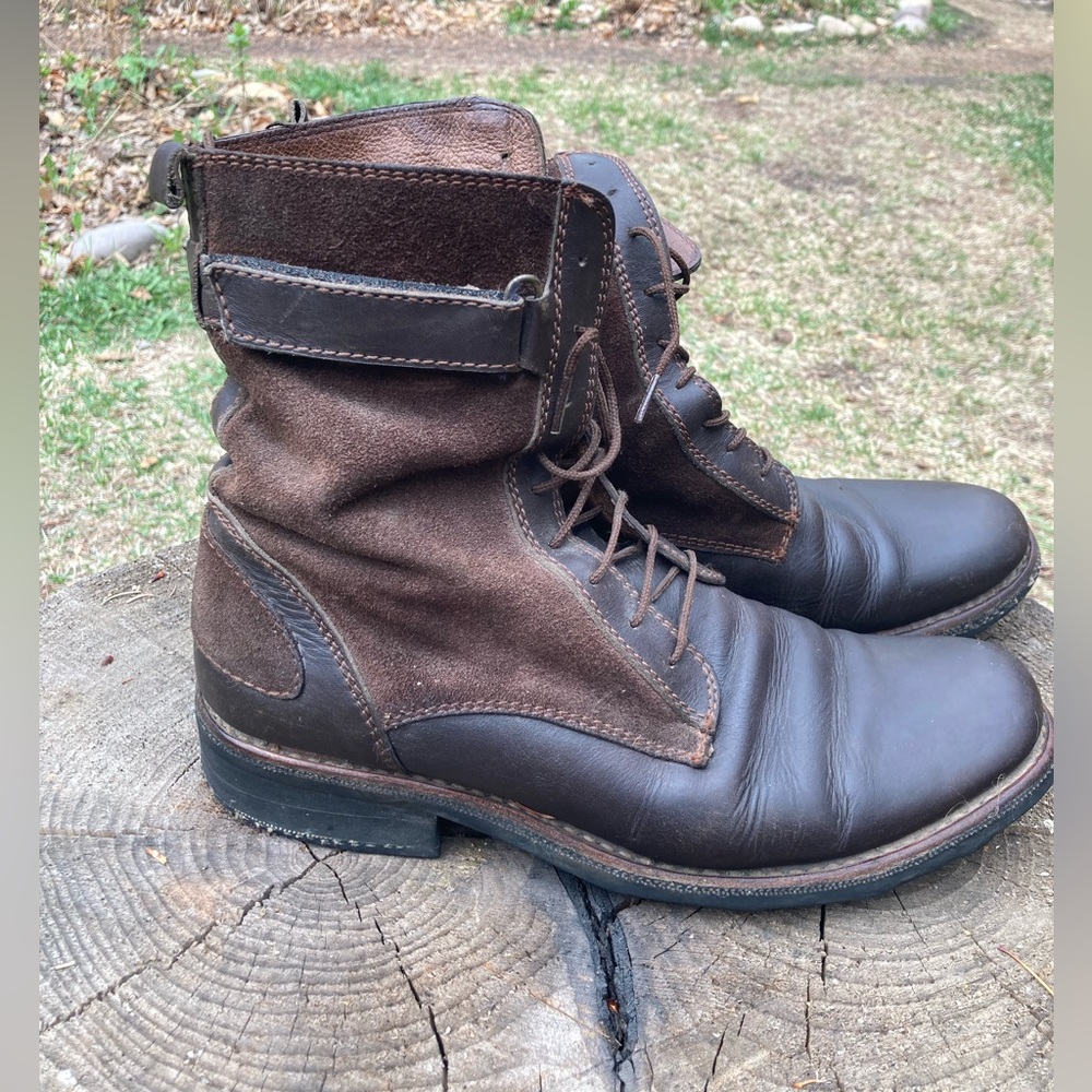Brown Leather and Suede Boots made in Mexico unknown designer. Timeless style.